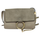 Chloe Fay Shoulder Bag Suede Leather Gray Gold Auth sw536-13