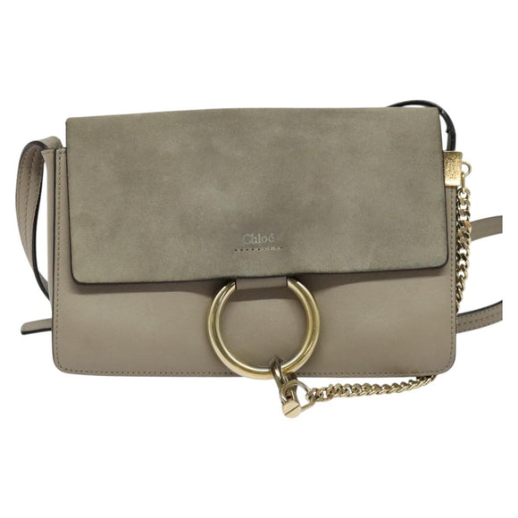 Chloe Fay Shoulder Bag Suede Leather Gray Gold Auth sw536