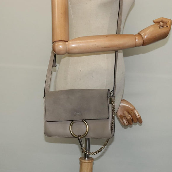 Chloe Fay Shoulder Bag Suede Leather Gray Gold Auth sw536