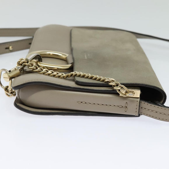 Chloe Fay Shoulder Bag Suede Leather Gray Gold Auth sw536
