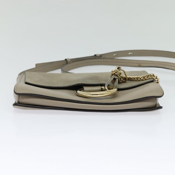 Chloe Fay Shoulder Bag Suede Leather Gray Gold Auth sw536