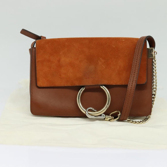 Chloe Fay Shoulder Bag Suede Leather Orange Gold Auth sw537