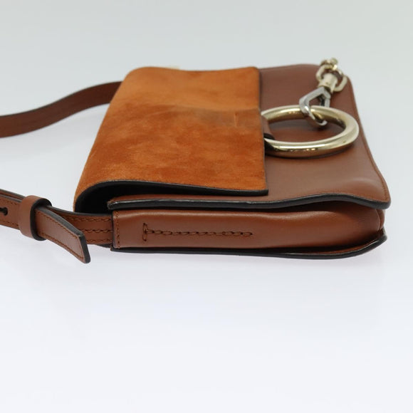 Chloe Fay Shoulder Bag Suede Leather Orange Gold Auth sw537
