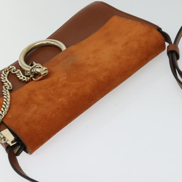 Chloe Fay Shoulder Bag Suede Leather Orange Gold Auth sw537