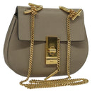 Chloe Chain Drew Shoulder Bag Leather Gray Gold Auth sw540-1