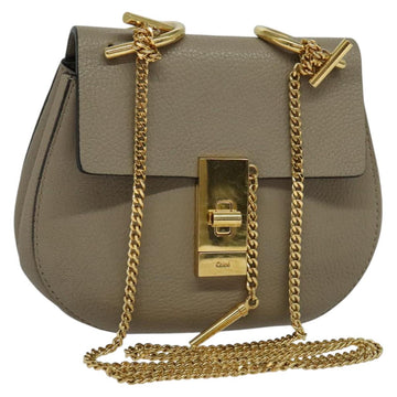 Chloe Chain Drew Shoulder Bag Leather Gray Gold Auth sw540