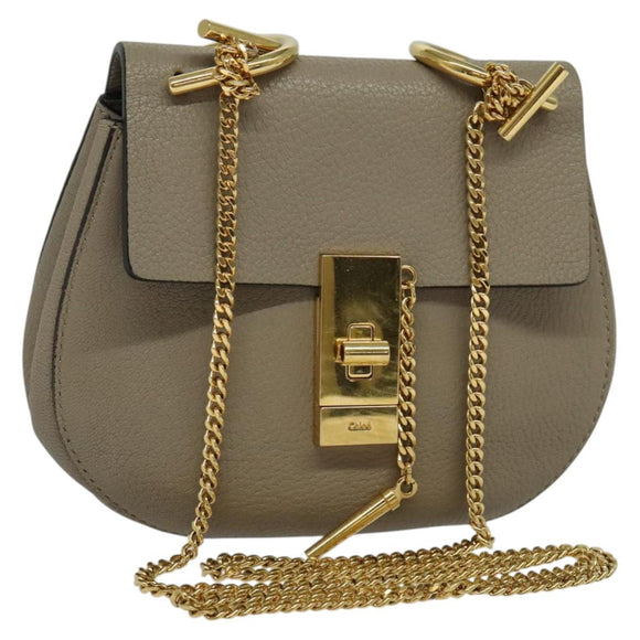 Chloe Chain Drew Shoulder Bag Leather Gray Gold Auth sw540