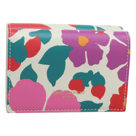 SAINT LAURENT Wallet Leather Gold White Auth sw546