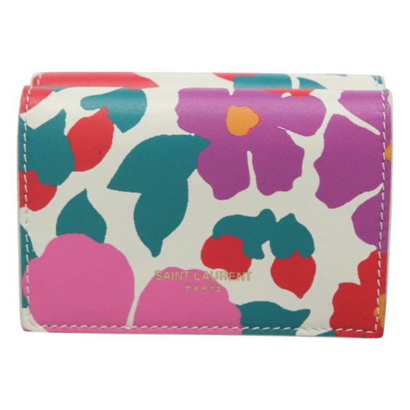 SAINT LAURENT Wallet Leather Gold White Auth sw546