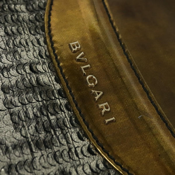 BVLGARI Leoni Hand Bag Leather 2way Gold Auth sw547