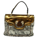 BVLGARI Leoni Hand Bag Leather 2way Gold Auth sw547-13