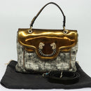 BVLGARI Leoni Hand Bag Leather 2way Gold Auth sw547-12