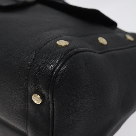 BVLGARI Shoulder Bag Leather Black Gold Auth sw548