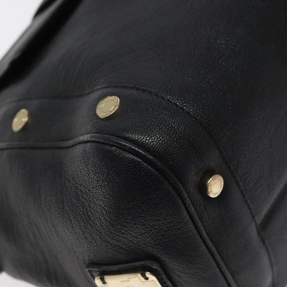 BVLGARI Shoulder Bag Leather Black Gold Auth sw548