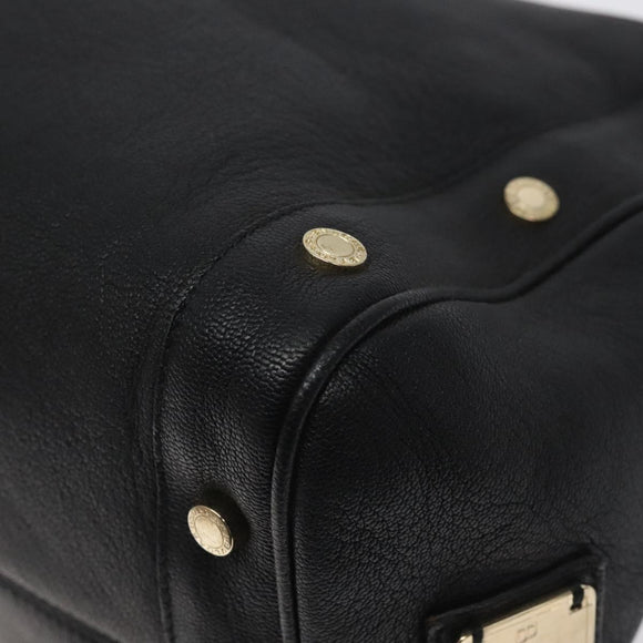 BVLGARI Shoulder Bag Leather Black Gold Auth sw548