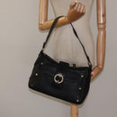 BVLGARI Shoulder Bag Leather Black Gold Auth sw548-25