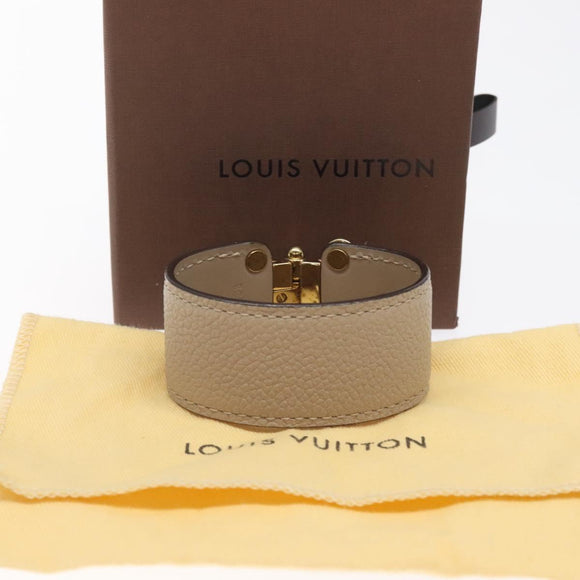 LOUIS VUITTON Brass Save Bracelet Leather Beige M6750 LV Auth sw557