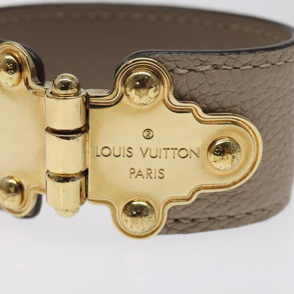 LOUIS VUITTON Brass Save Bracelet Leather Beige M6750 LV Auth sw557