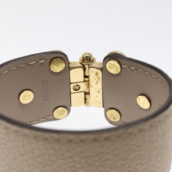 LOUIS VUITTON Brass Save Bracelet Leather Beige M6750 LV Auth sw557