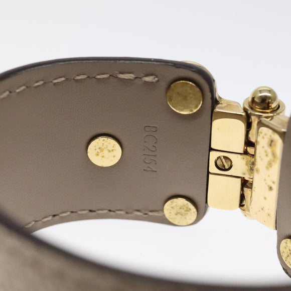 LOUIS VUITTON Brass Save Bracelet Leather Beige M6750 LV Auth sw557