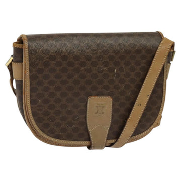 CELINE Macadam Canvas Shoulder Bag PVC Leather Brown Gold Auth sw561