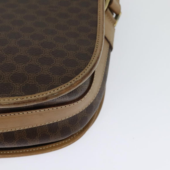 CELINE Macadam Canvas Shoulder Bag PVC Leather Brown Gold Auth sw561