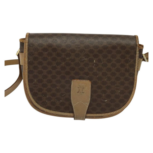 CELINE Macadam Canvas Shoulder Bag PVC Leather Brown Gold Auth sw561