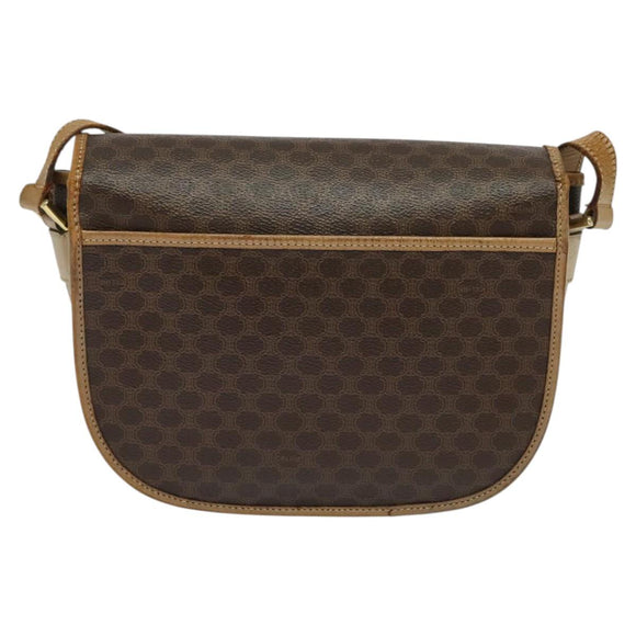 CELINE Macadam Canvas Shoulder Bag PVC Leather Brown Gold Auth sw561