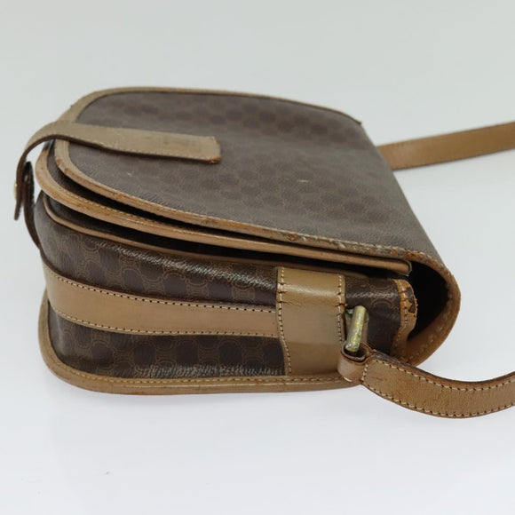 CELINE Macadam Canvas Shoulder Bag PVC Leather Brown Gold Auth sw561