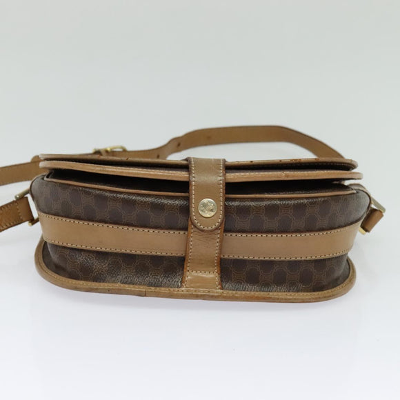 CELINE Macadam Canvas Shoulder Bag PVC Leather Brown Gold Auth sw561