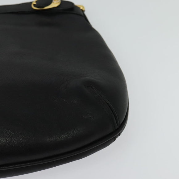 GUCCI Shoulder Bag Leather Black Gold Auth sw564