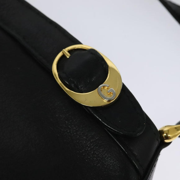 GUCCI Shoulder Bag Leather Black Gold Auth sw564