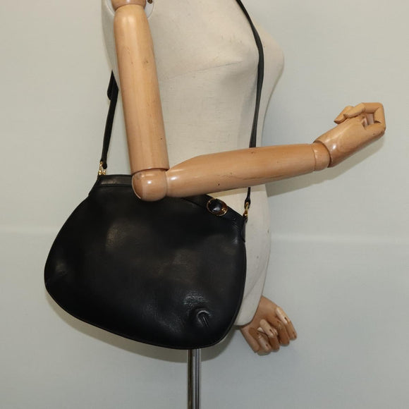 GUCCI Shoulder Bag Leather Black Gold Auth sw564