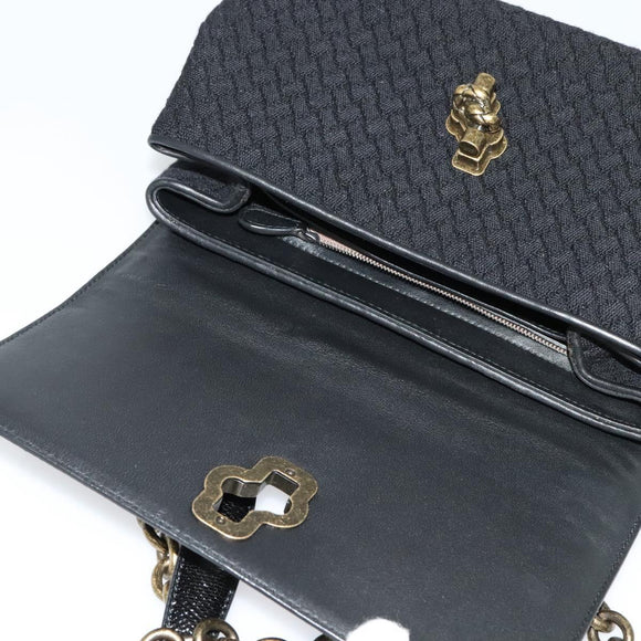 BOTTEGA VENETA Chain Shoulder Bag Cotton Black Gold Auth sw586