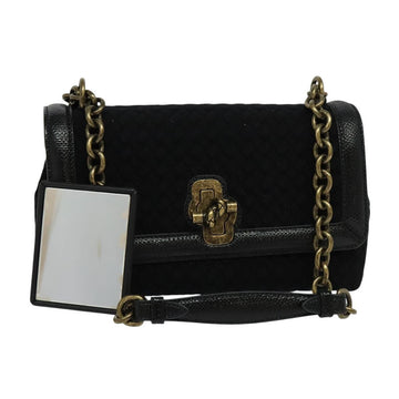 BOTTEGA VENETA Chain Shoulder Bag Cotton Black Gold Auth sw586