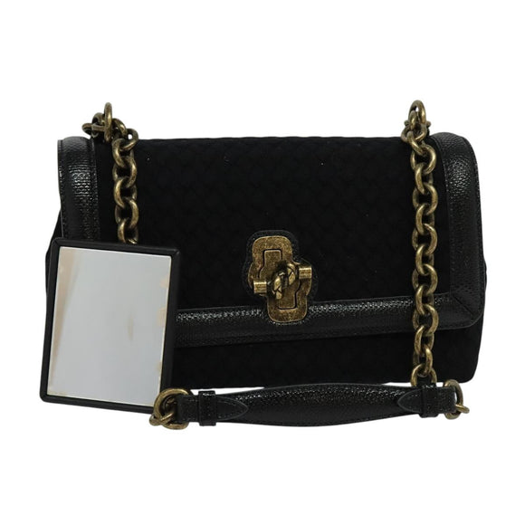 BOTTEGA VENETA Chain Shoulder Bag Cotton Black Gold Auth sw586