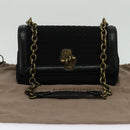 BOTTEGA VENETA Chain Shoulder Bag Cotton Black Gold Auth sw586-12