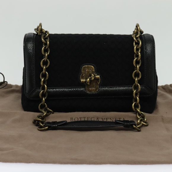 BOTTEGA VENETA Chain Shoulder Bag Cotton Black Gold Auth sw586