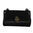 BOTTEGA VENETA Chain Shoulder Bag Cotton Black Gold Auth sw586-13
