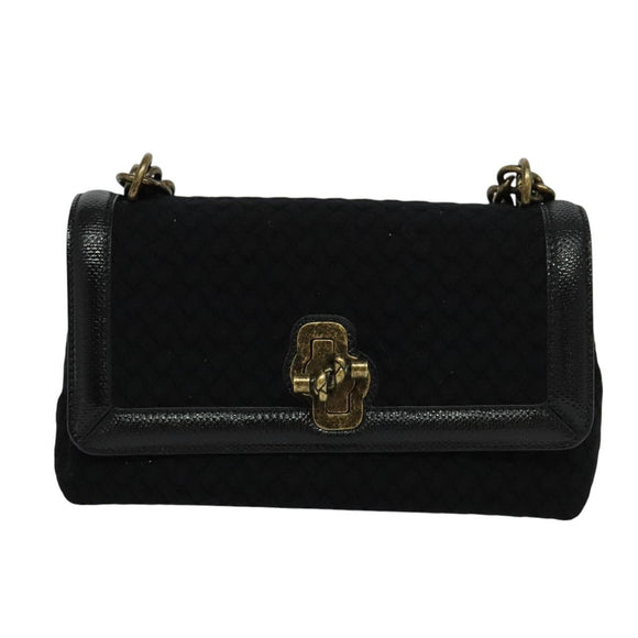 BOTTEGA VENETA Chain Shoulder Bag Cotton Black Gold Auth sw586