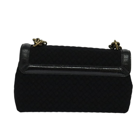BOTTEGA VENETA Chain Shoulder Bag Cotton Black Gold Auth sw586