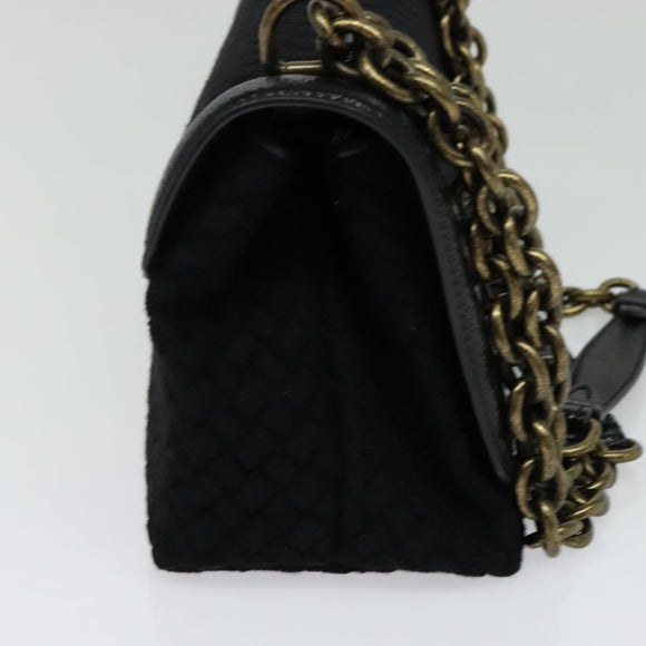 BOTTEGA VENETA Chain Shoulder Bag Cotton Black Gold Auth sw586