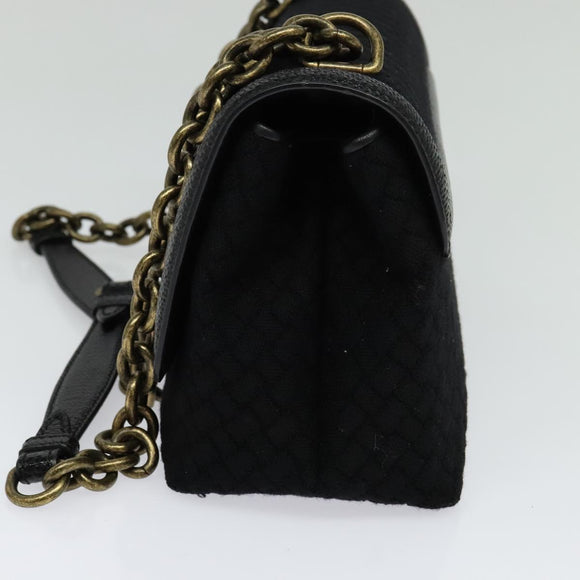 BOTTEGA VENETA Chain Shoulder Bag Cotton Black Gold Auth sw586