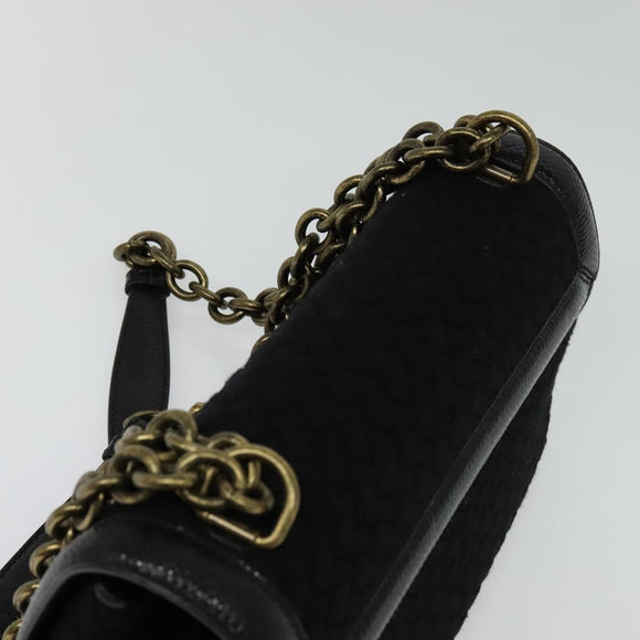 BOTTEGA VENETA Chain Shoulder Bag Cotton Black Gold Auth sw586