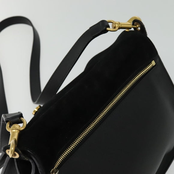 Chloe Curtis Shoulder Bag Suede Black Gold Auth sw587