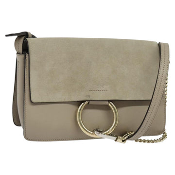 Chloe Fay Shoulder Bag Suede Leather Gray Gold Auth sw588