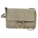 Chloe Fay Shoulder Bag Suede Leather Gray Gold Auth sw588-2