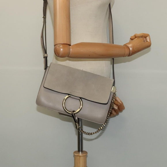 Chloe Fay Shoulder Bag Suede Leather Gray Gold Auth sw588