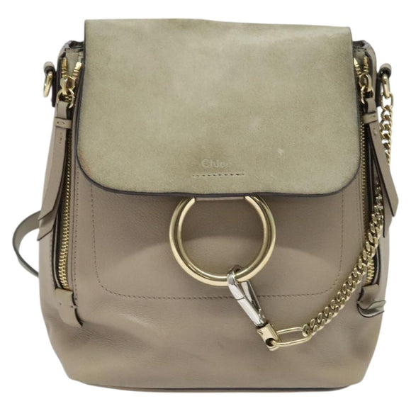 Chloe Fay Shoulder Bag Suede Leather Gray Gold Auth sw589
