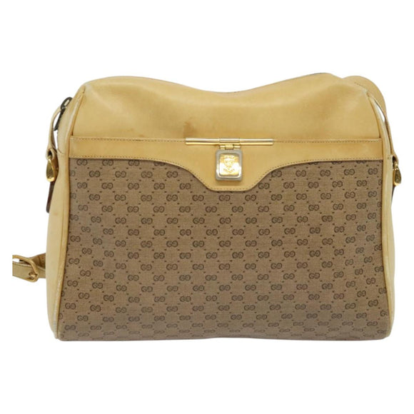 GUCCI Micro GG Supreme Shoulder Bag PVC Beige Gold Auth sw596